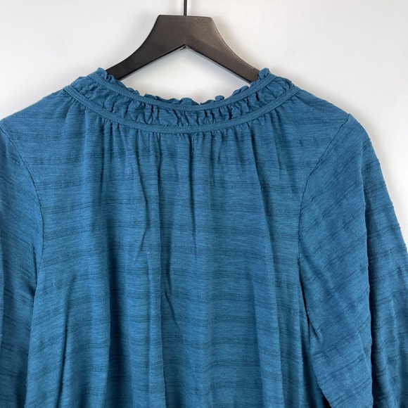 Lane Bryant (14/16 Plus) Blouse Puff Sleeve Stripe Blue Faux Button - Picture 7 of 9